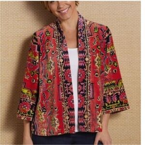 ** EXPIRES 4/13 ** Soft Surroundings red Ikat print velvety jacket